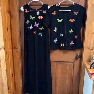 Richard Sport Butterfly Embellished Black Women’s Dress Set Size Large